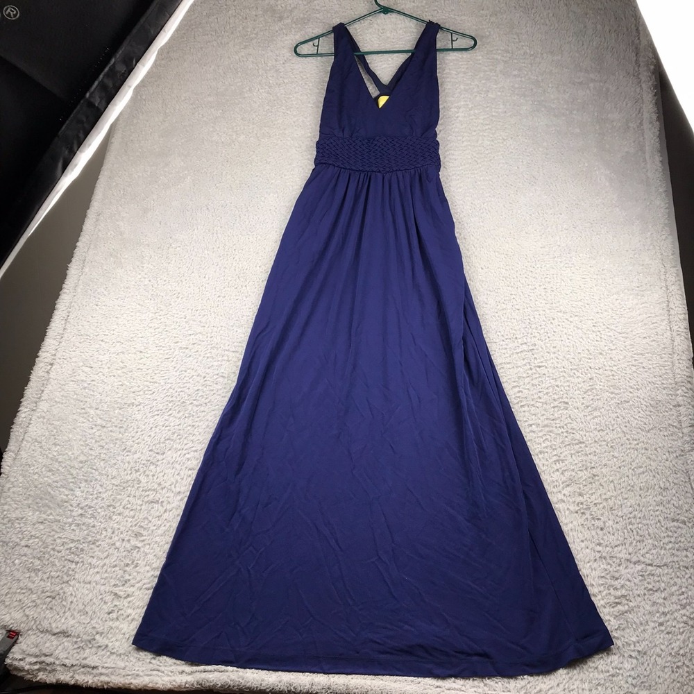 Maeve Yuma Maxi Dress Womens 4 Navy Blue Braided Smocked‎ V Neck Racerback